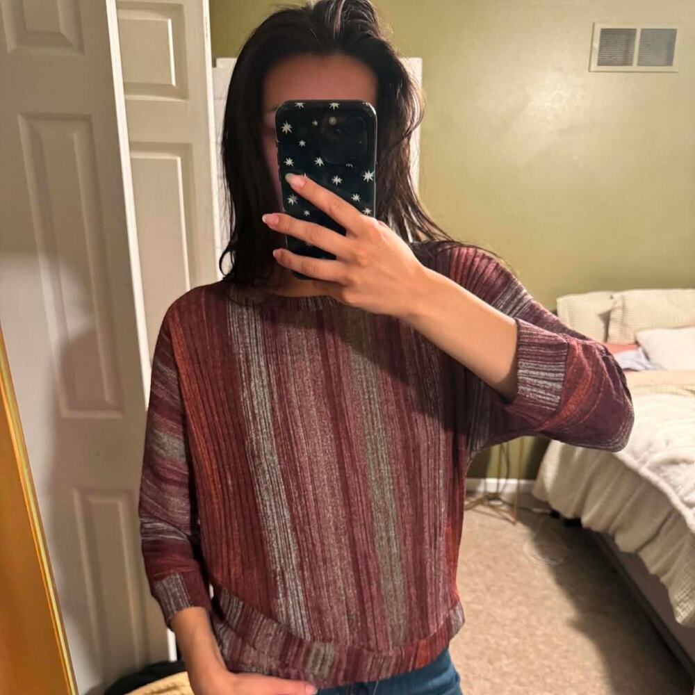 Simply vera wang brown striped work shirt.